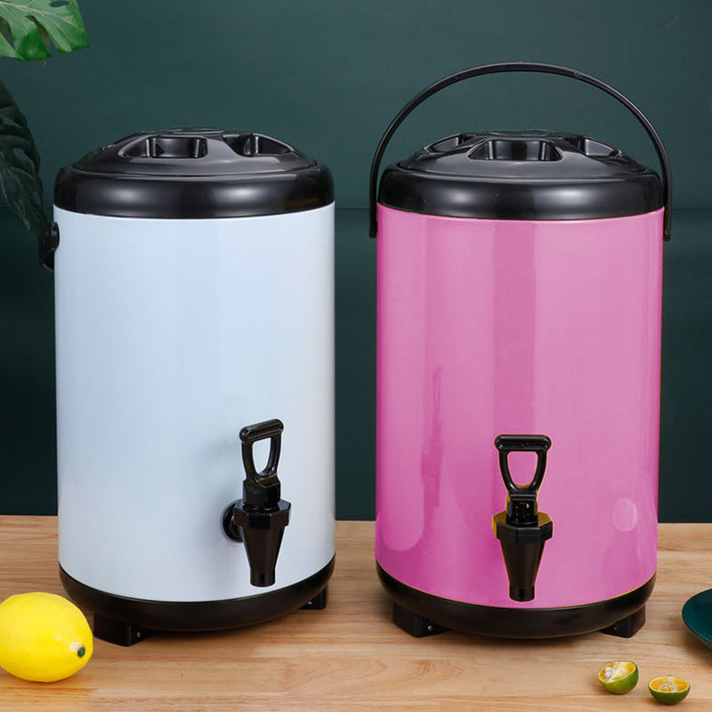 14L Stainless Steel Insulated Milk Tea Barrel Hot and Cold Beverage Dispenser Container with Faucet Pink