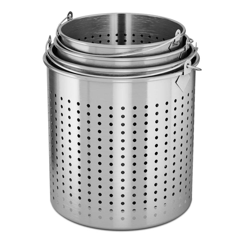 33L 18/10 Stainless Steel Perforated Stockpot Basket Pasta Strainer with Handle