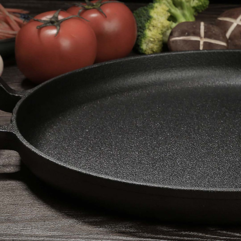 31cm Cast Iron Frying Pan Skillet Steak Sizzle Fry Platter With Wooden Handle No Lid