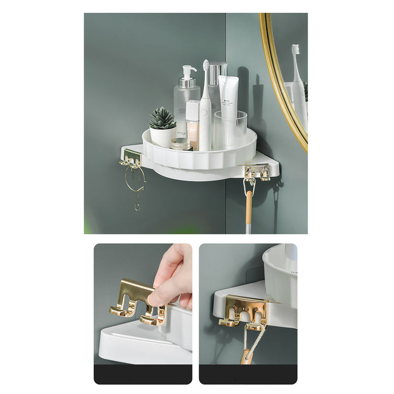 2X White 360 Degree Wall-Mounted Rotating Bathroom Organiser Corner Vanity Rack Toilet Adhesive Storage Shelf