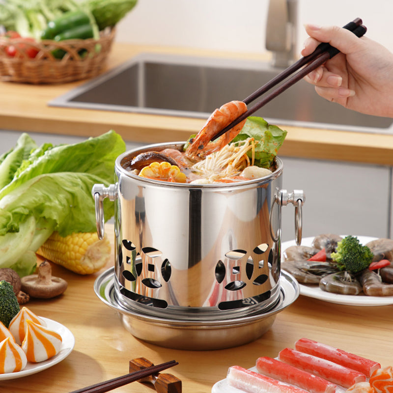 Stainless Steel Mini Asian Buffet Hot Pot Single Person Shabu Alcohol Stove Burner with Lid