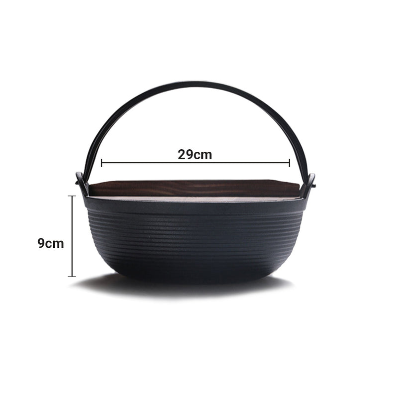 29cm Cast Iron Japanese Style Sukiyaki Tetsu Nabe Shabu Hot Pot with Wooden Lid