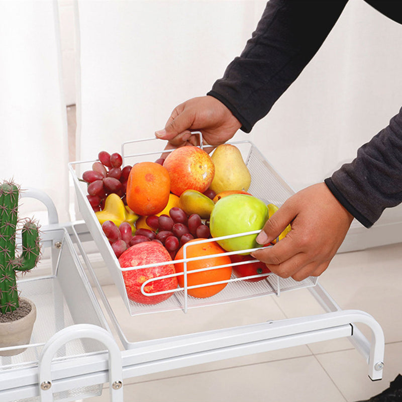 3 Tier Steel White Adjustable Kitchen Cart Multi-Functional Shelves Portable Storage Organizer with Wheels