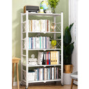 5 Tier Steel White Foldable Display Stand Multi-Functional Shelves Portable Storage Organizer with Wheels
