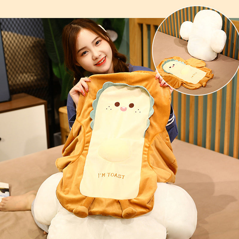 2X 48cm Cute Face Toast Bread Cushion Stuffed Car Seat Plush Cartoon Back Support Pillow Home Decor