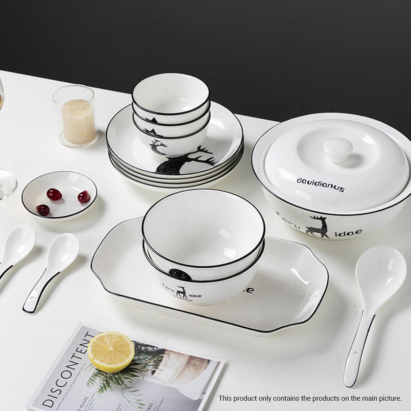 White Antler Printed Ceramic Dinnerware Set Crockery Soup Bowl Plate Server Kitchen Home Decor Set of 20