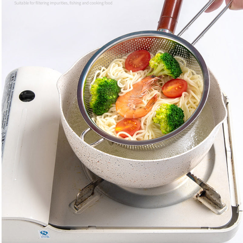 Stainless Steel Perforated Colander Fine Mesh Net Food Strainer Basket with Handle Skimmer Sieve Set