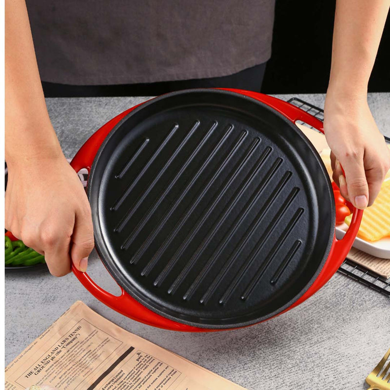 Enamel Porcelain 26cm Cast Iron Frying Pan Skillet Non-stick Coating Steak Sizzle Platter