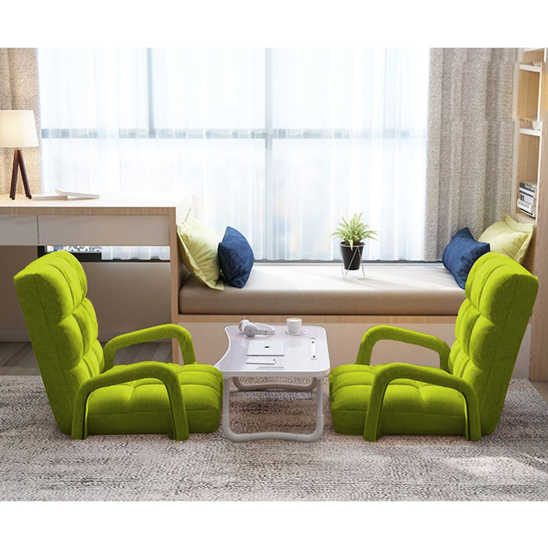 Foldable Lounge Cushion Adjustable Floor Lazy Recliner Chair with Armrest Yellow Green