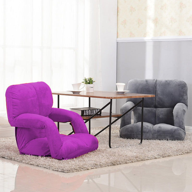2X Foldable Lounge Cushion Adjustable Floor Lazy Recliner Chair with Armrest Purple
