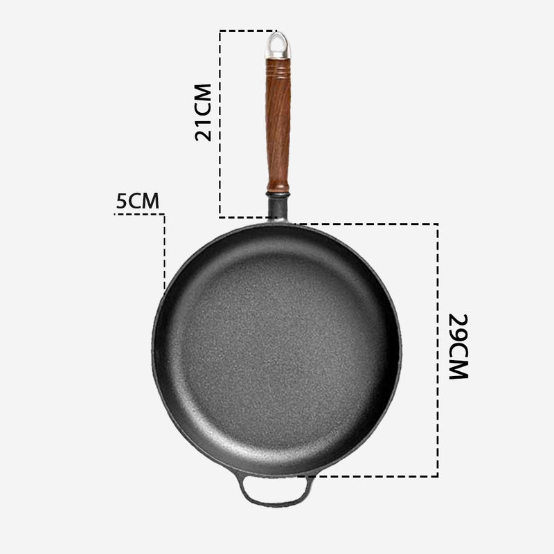 2X 29cm Round Cast Iron Frying Pan Skillet Steak Sizzle Platter with Helper Handle