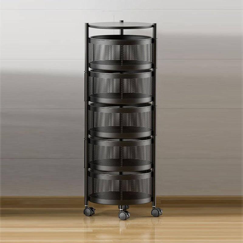 5 Tier Steel Round Rotating Kitchen Cart Multi-Functional Shelves Portable Storage Organizer with Wheels