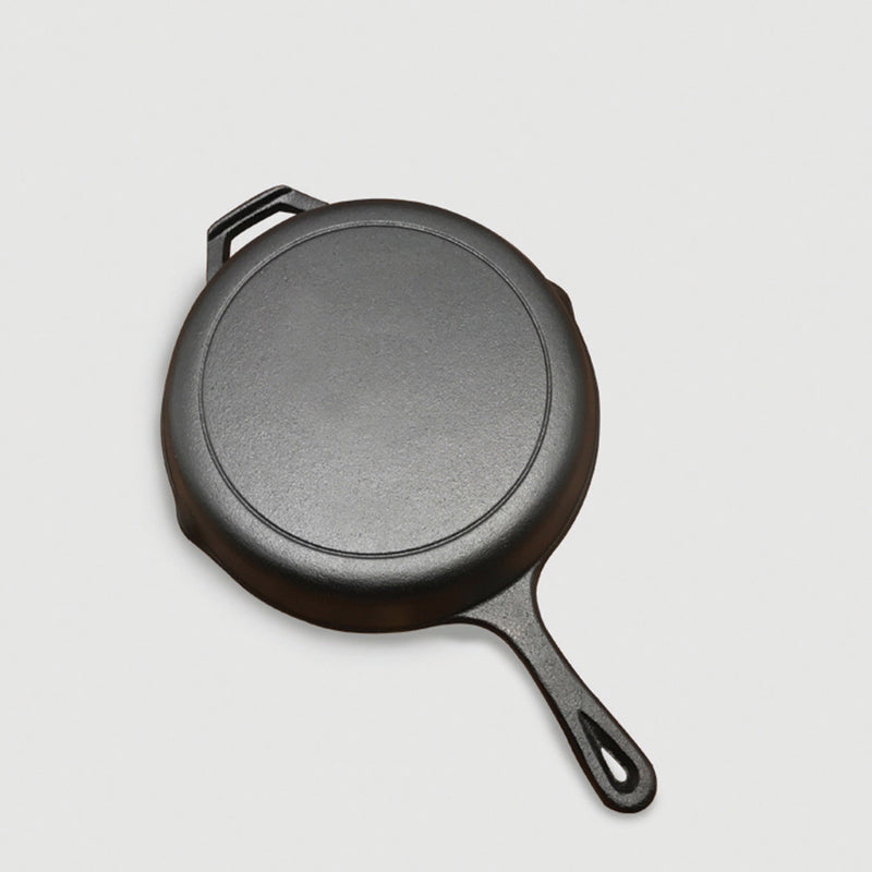 2X 30cm Round Cast Iron Frying Pan Skillet Steak Sizzle Platter with Helper Handle