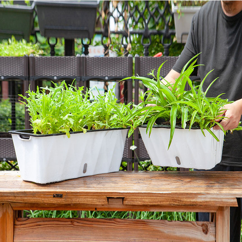 2X 35cm Small White Rectangular Flowerpot Vegetable Herb Flower Outdoor Plastic Box Garden Decor