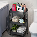3 Tier Steel Black Foldable Kitchen Cart Multi-Functional Shelves Portable Storage Organizer with Wheels