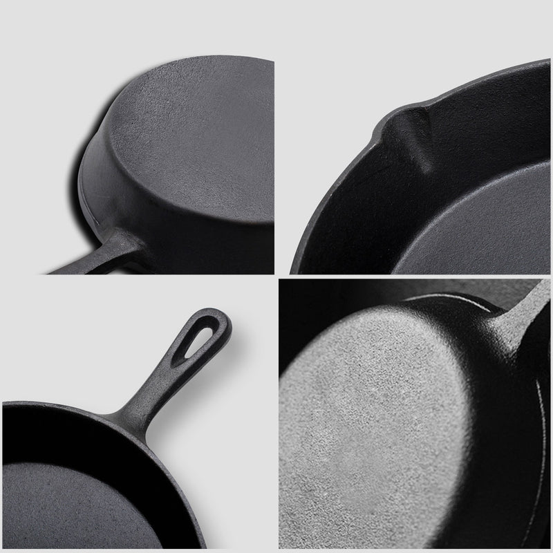 26cm Round Cast Iron Frying Pan Skillet Steak Sizzle Platter with Handle