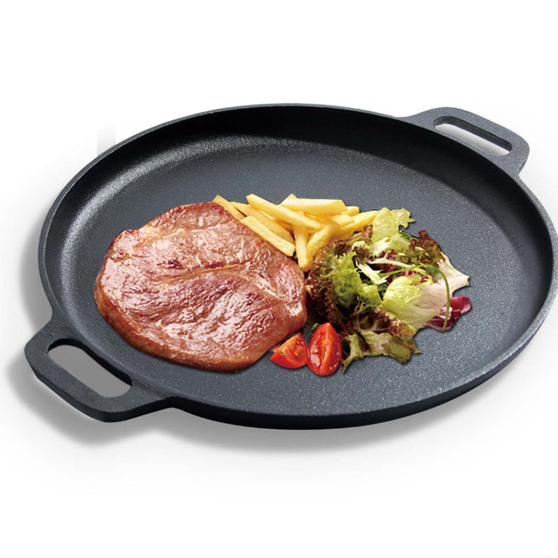 2X Cast Iron 30cm Frying Pan Skillet Coating Steak Sizzle Platter