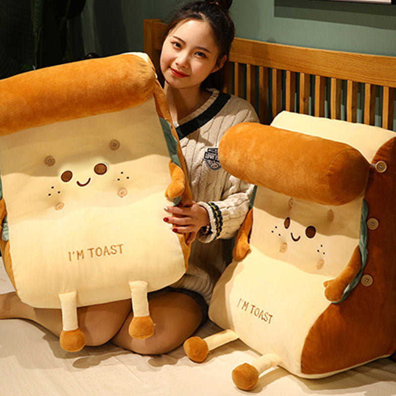 Smiley Face Toast Bread Wedge Cushion Stuffed Plush Cartoon Back Support Pillow Home Decor