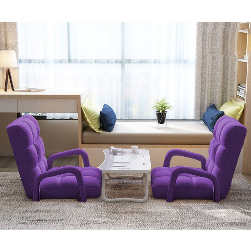 Foldable Lounge Cushion Adjustable Floor Lazy Recliner Chair with Armrest Purple