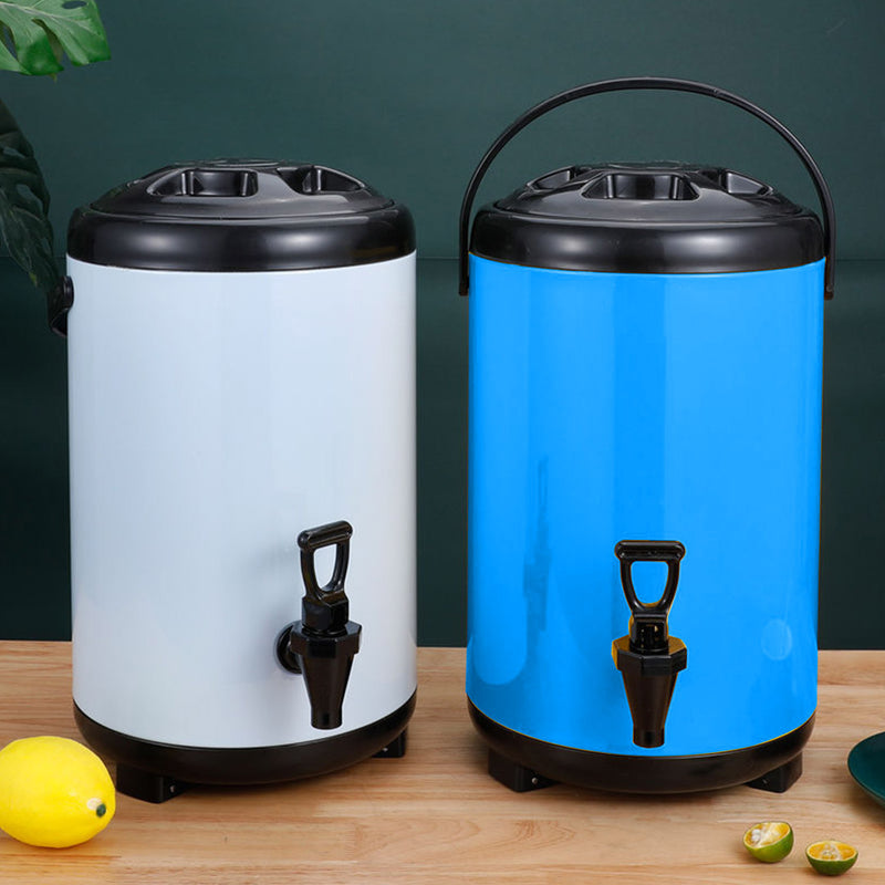 14L Stainless Steel Insulated Milk Tea Barrel Hot and Cold Beverage Dispenser Container with Faucet Blue