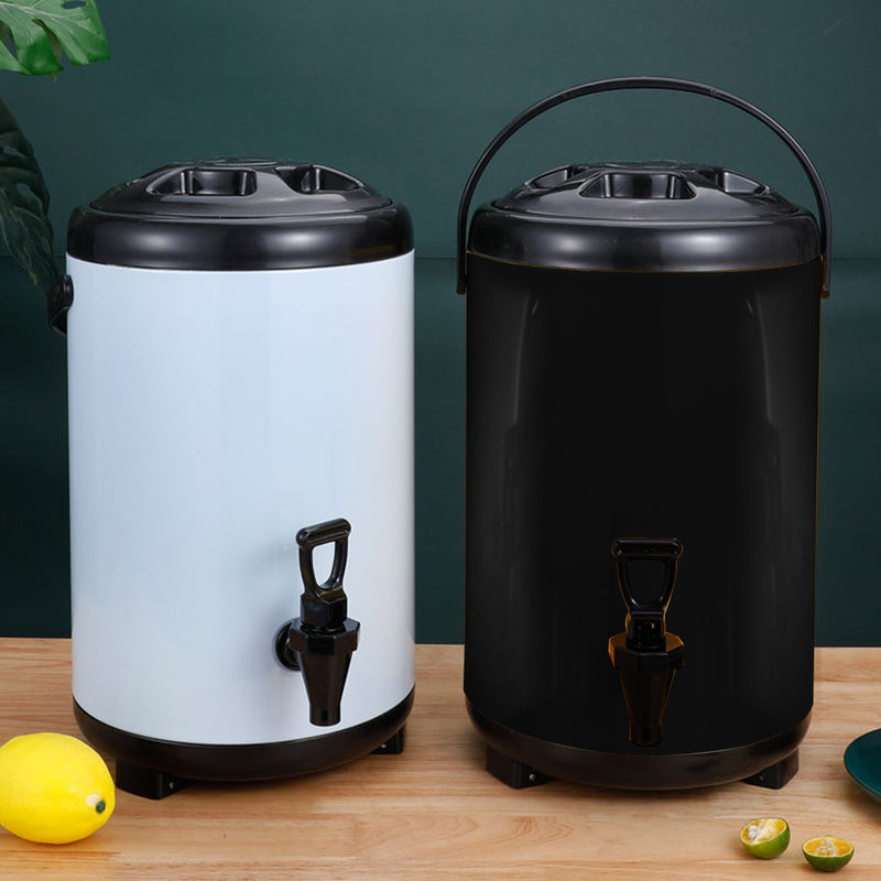 16L Stainless Steel Insulated Milk Tea Barrel Hot and Cold Beverage Dispenser Container with Faucet Black