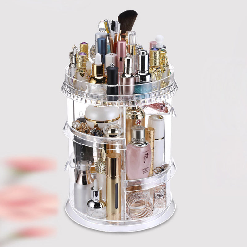 360 Degree Rotating Makeup Organiser Cosmetics Holder with 20cm White Rechargeable LED Light  Tabletop Vanity Mirror Set