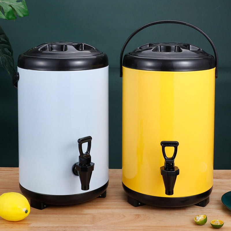 16L Stainless Steel Insulated Milk Tea Barrel Hot and Cold Beverage Dispenser Container with Faucet White