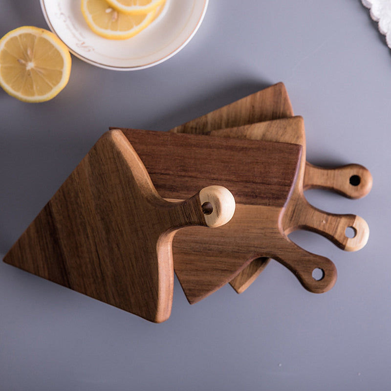 2X  6 pcs Brown Round Divisible Wood Pizza Server Food Plate Board Pizza Paddle Cutting Board Home Decor