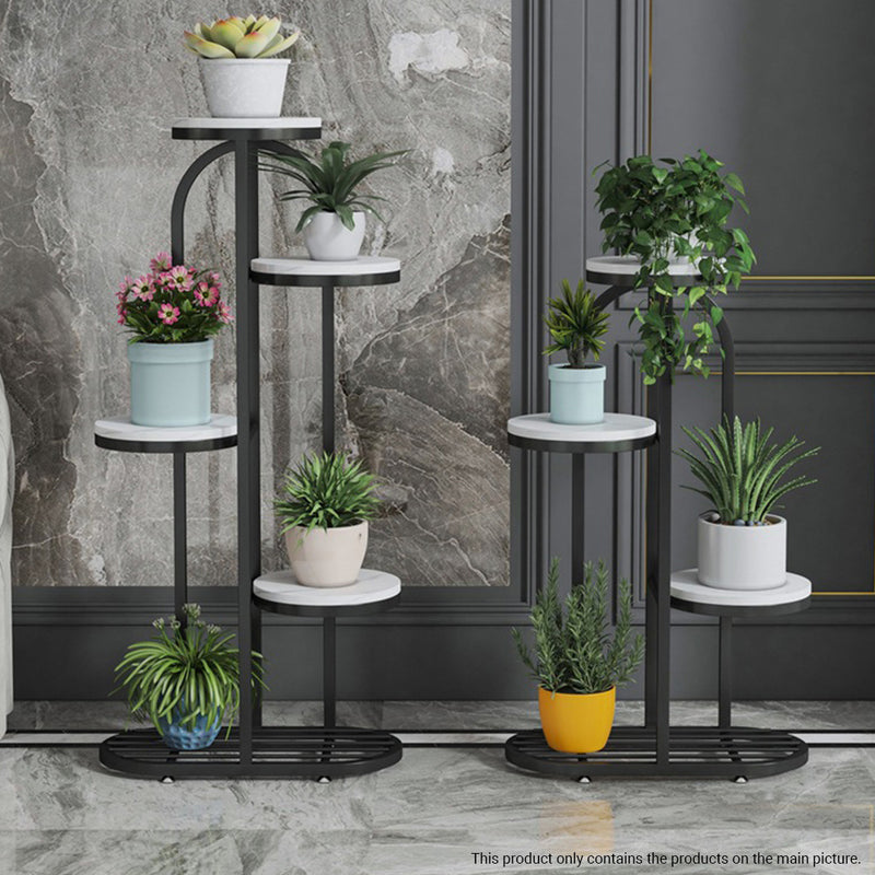 5 Tier 6 Pots Black Round Metal Plant Rack Flowerpot Storage Display Stand Holder Home Garden Decor