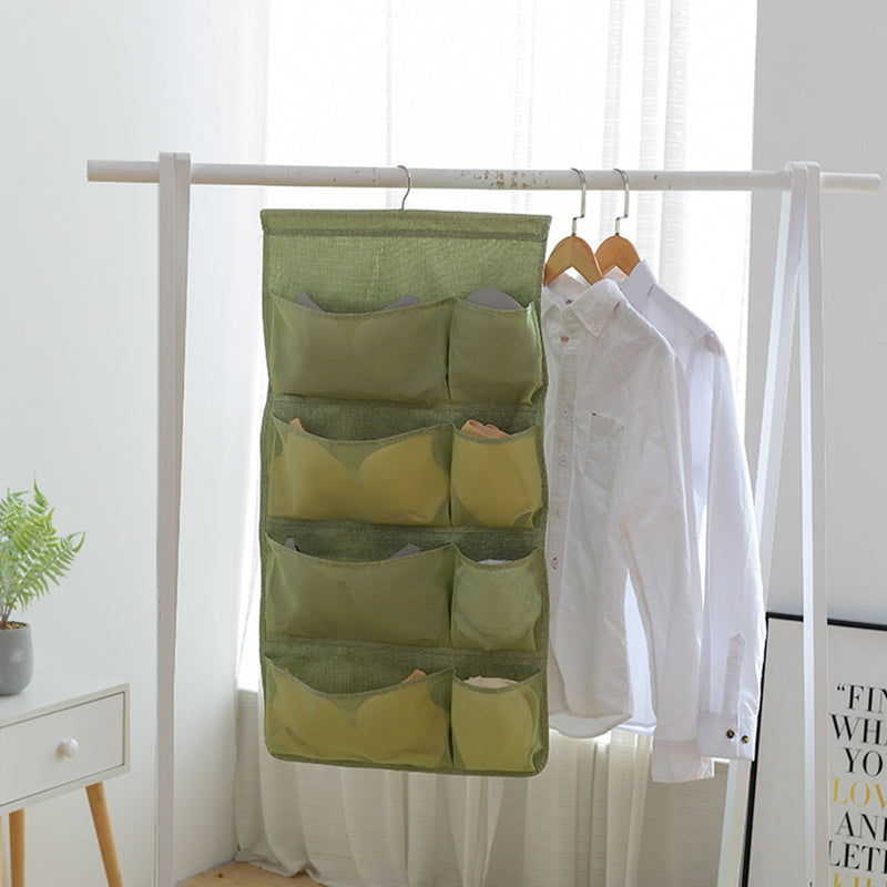 Green Double Sided Hanging Storage Bag Underwear Bra Socks Mesh Pocket Hanger Home Organiser