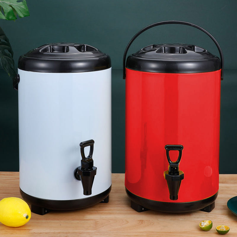 12L Stainless Steel Insulated Milk Tea Barrel Hot and Cold Beverage Dispenser Container with Faucet Red