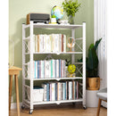 4 Tier Steel White Foldable Display Stand Multi-Functional Shelves Portable Storage Organizer with Wheels