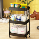 3 Tier Steel Black Foldable Kitchen Cart Multi-Functional Shelves Portable Storage Organizer with Wheels
