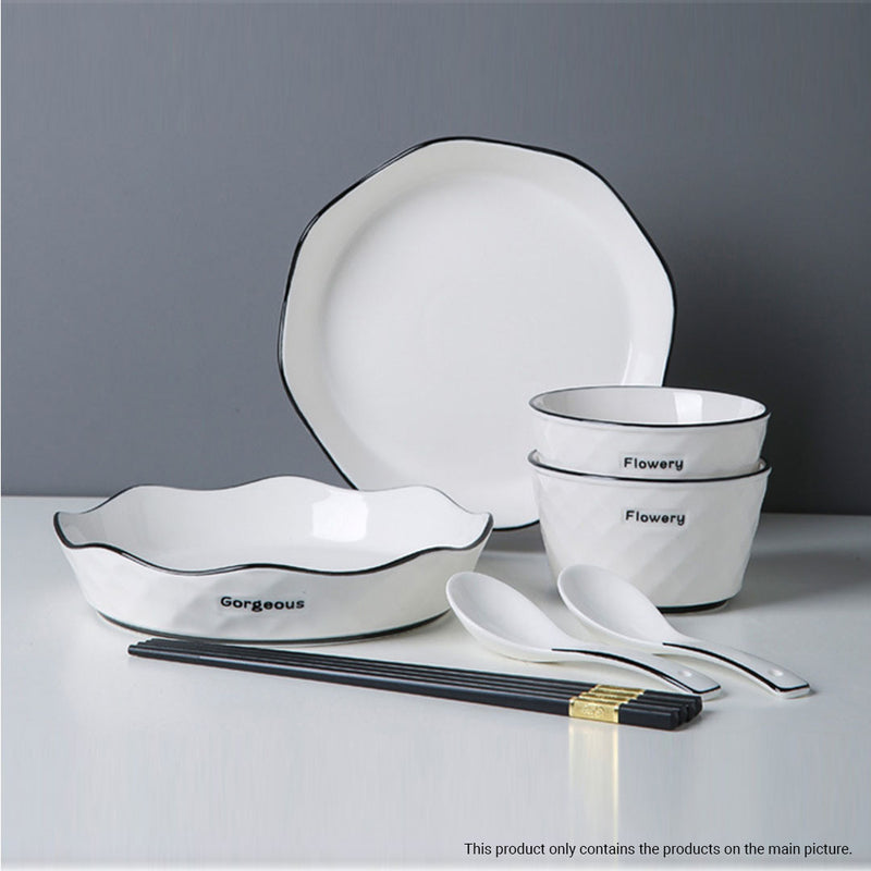 Diamond Pattern Ceramic Dinnerware Crockery Soup Bowl Plate Server Kitchen Home Decor Set of 8