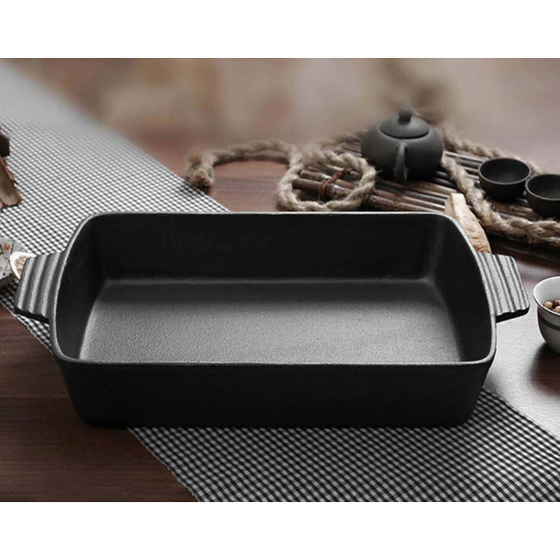 2X 33cm Cast Iron Rectangle Bread Cake Baking Dish Lasagna Roasting Pan