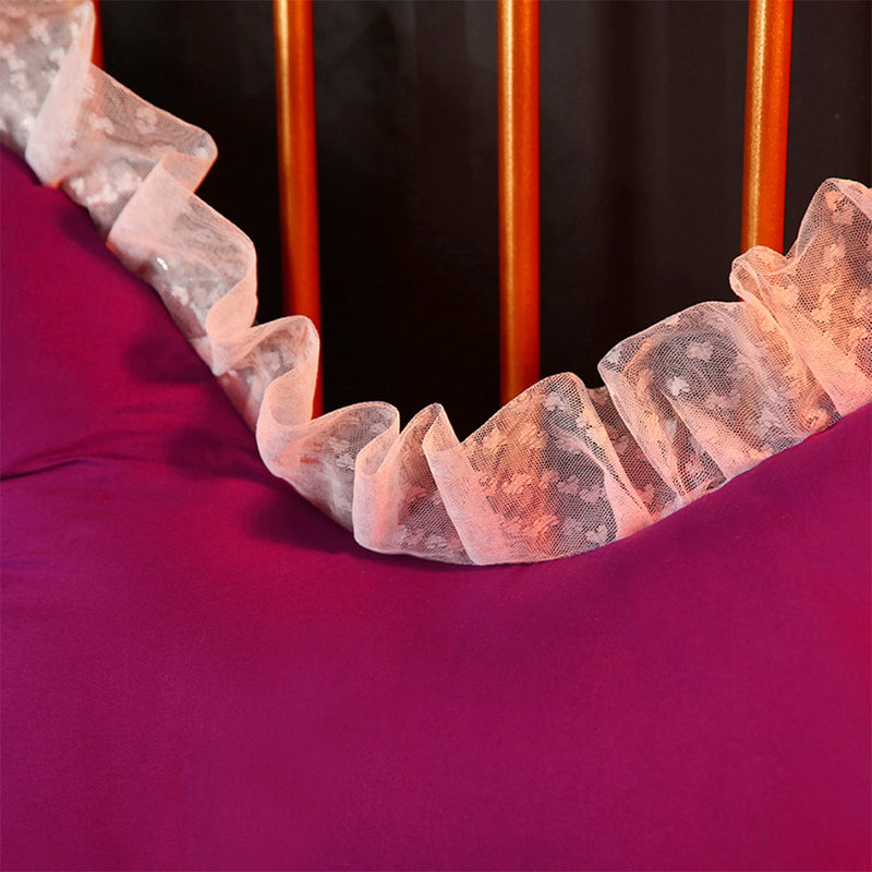 120cm Burgundy Princess Bed Pillow Headboard Backrest Bedside Tatami Sofa Cushion with Ruffle Lace Home Decor