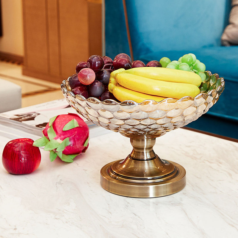 Bronze Pedestal Crystal Glass Fruit Bowl Candy Holder Countertop Dessert Serving Basket Decor