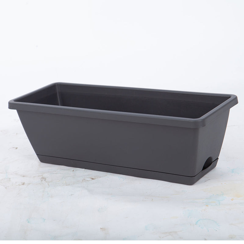 49.5cm Black Rectangular Planter Vegetable Herb Flower Outdoor Plastic Box with Holder Balcony Garden Decor Set of 5