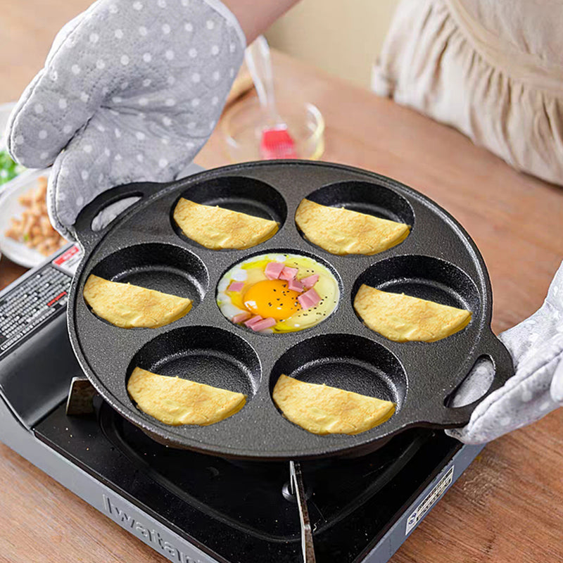 31.5cm Cast Iron Takoyaki Fry Pan Octopus Balls Maker 7 Hole Cavities Grill Mold