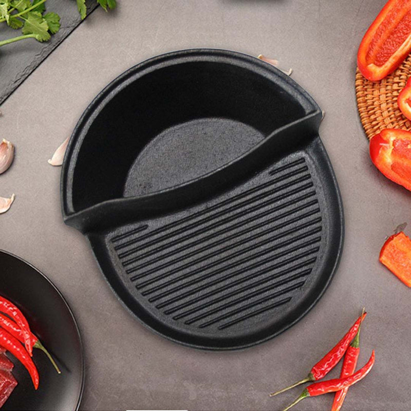 2 in 1 Cast Iron Ribbed Fry Pan Skillet Griddle BBQ and Steamboat Hot Pot