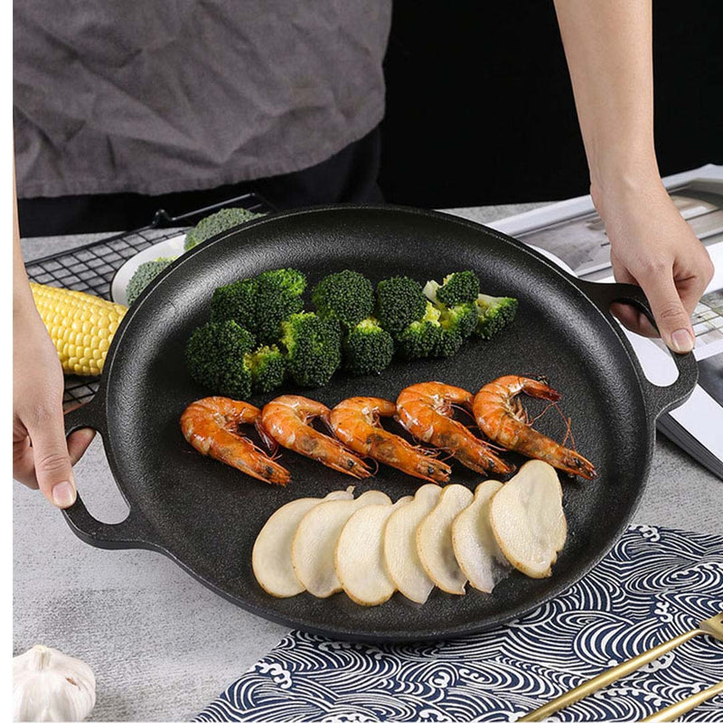 2X Cast Iron 30cm Frying Pan Skillet Coating Steak Sizzle Platter