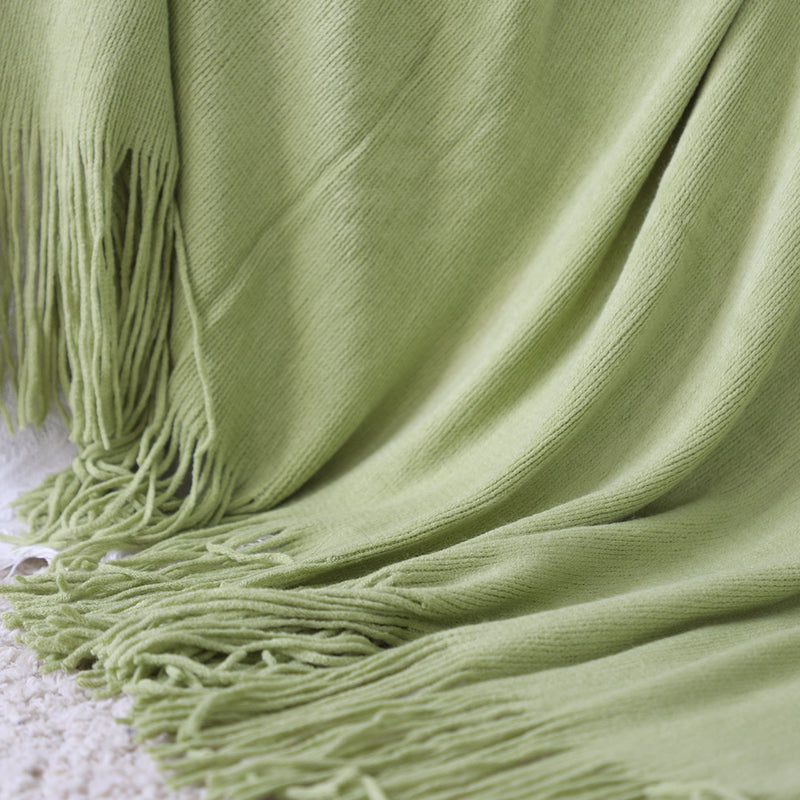 2X Green Acrylic Knitted Throw Blanket Solid Fringed Warm Cozy Woven Cover Couch Bed Sofa Home Decor