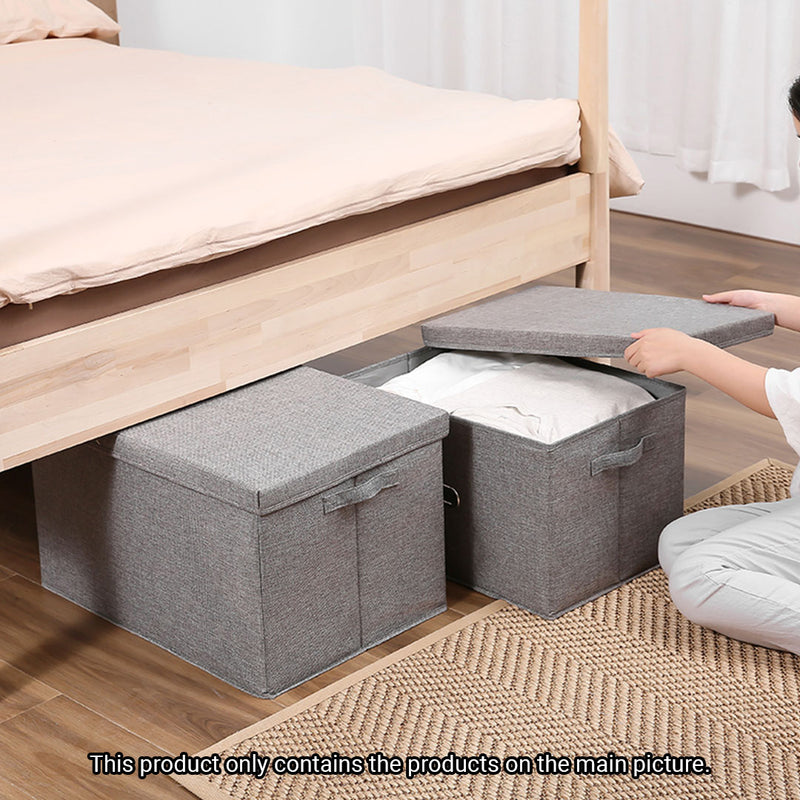 2X Grey Small Foldable Canvas Storage Box Cube Clothes Basket Organiser Home Decorative Box
