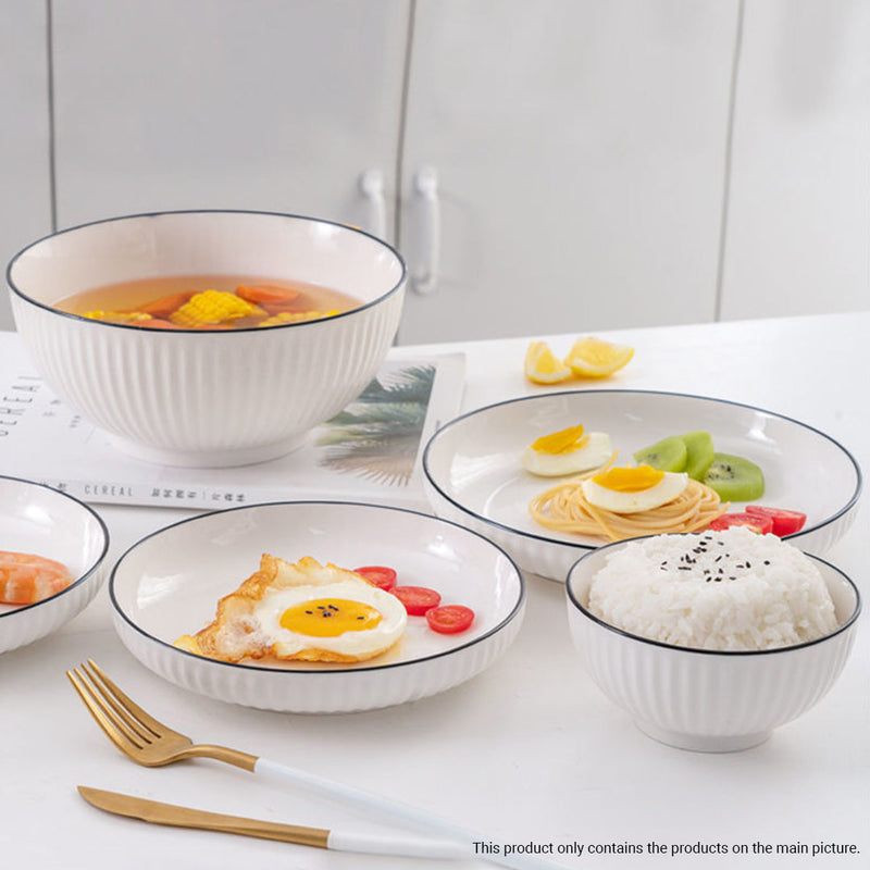 White Japanese Style Ceramic Dinnerware Crockery Soup Bowl Plate Server Kitchen Home Decor Set of 7