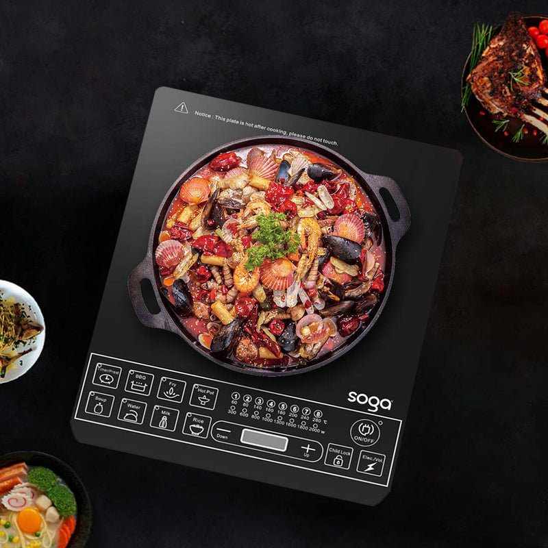 Electric Smart Induction Cooktop and 30cm Cast Iron Frying Pan Skillet Sizzle Platter