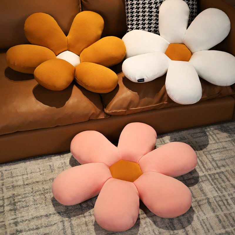 White Daisy Flower Shape Cushion Soft Leaning Bedside Pad Floor Plush Pillow Home Decor