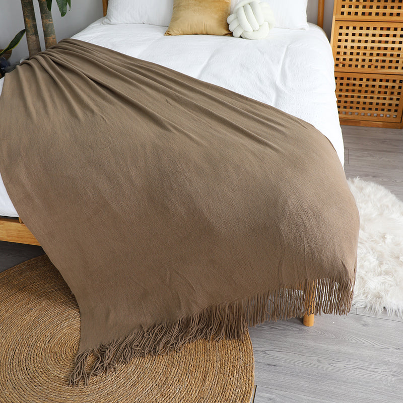 Coffee Acrylic Knitted Throw Blanket Solid Fringed Warm Cozy Woven Cover Couch Bed Sofa Home Decor