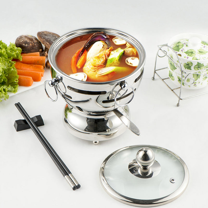 Stainless Steel Mini Asian Buffet Hot Pot Single Person Shabu Alcohol Stove Burner with Glass Lid