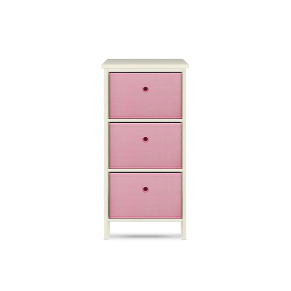 Home Master 3 Drawer Pine Wood Storage Chest Pink Fabric Baskets 70 x 80cm