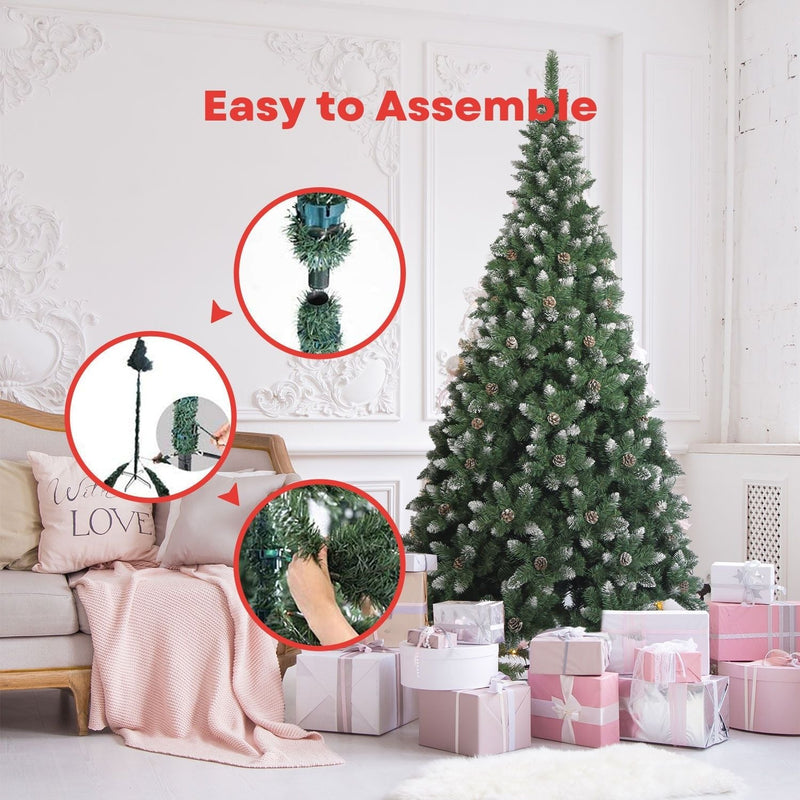 Artificial Easy Assembly Christmas Tree With White Snow Flocked Tips 2.4m